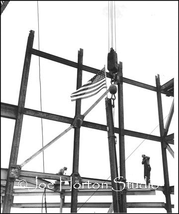 Life & Casualty Tower Construction - 2 men and flag, circa mid 1950's