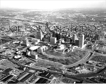 Wide Aerial View of Downtown Nashville, circa 1980
