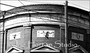 Nashville Stock-yards - close up of cattle heads above the entrance