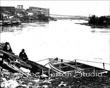 River Scene Suspension Bridge - circa pre Civil War